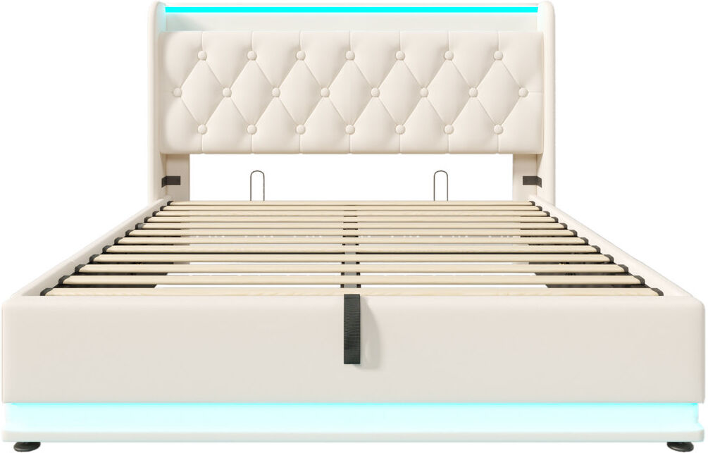 Ivy Bronx Upholstered Leather Lift Up Storage Ottoman Bed 163 x 219cm