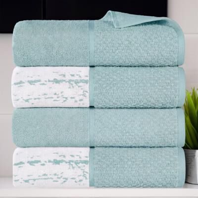 Superior Modern Cotton 4 Piece Bath Towel Set - Jacquard Solid & Abstract Patterned Mix