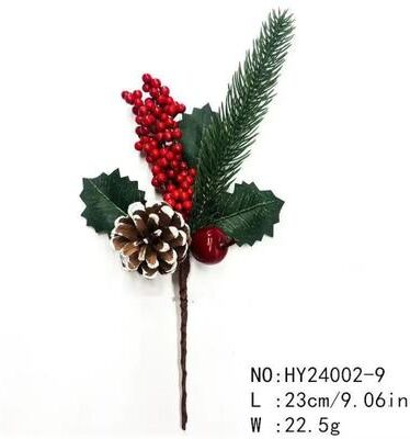 Inspired Finds Green And Red Christmas Pine Branch Picks For DIY Holiday Decor variant 6: Red Berries With Green Pine Leaves And Pine Cone 9.06in 23cm