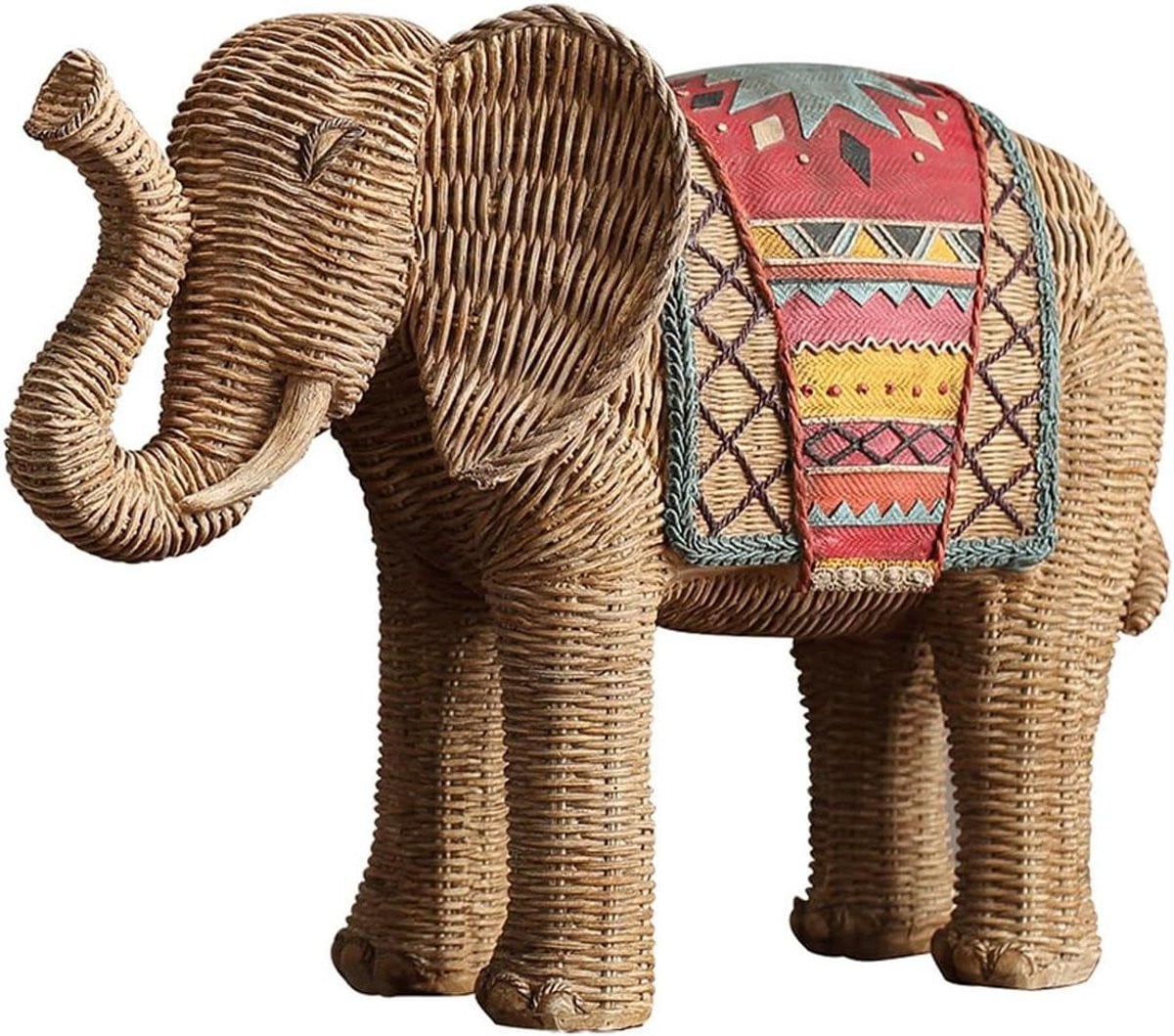 Handgemaakt Olifant Beeldhouwwerk - Decoratief Standbeeld in Houtkleur - Hoogte: 27 cm