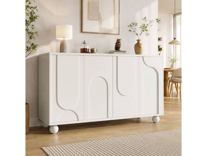 Salle à Manger Salon Buffet COZHYESS avec Armoire de Rangement 4 Portes et 4 Étagères 120×35×71cm Buffet Bas Blanc