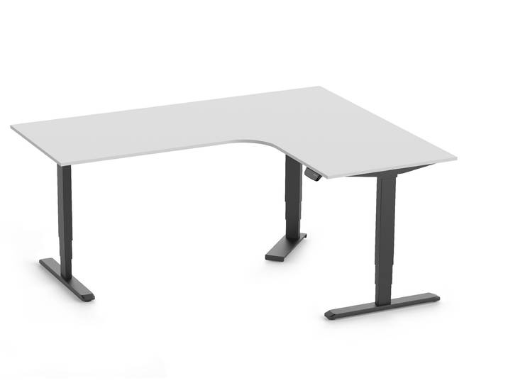 PRIMUS Eckschreibtisch, Gestell Schwarz, Tischplatte 2000/800 x 1600/800 x 25 mm Lichtgrau