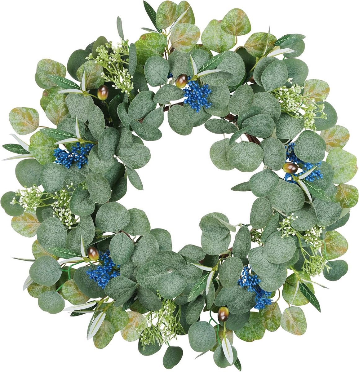 Eucalyptuskrans met olijven en bessen - Kunstmatige deurkrans - 46 cm