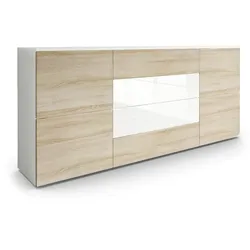 SIDEBOARD Rova Eiche sägerau/ Weiß Hochglanz