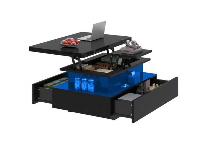 Table Basse YITAHOME à Hauteur Réglable - 4 en 1 - Vérins à Gaz - Plateau Extensible - Bandeau LED