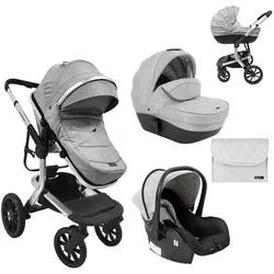Kikkaboo Kombikinderwagen Irene 3 in 1 Babywanne Autositz Adapter Wickeltasche grau hellgrau