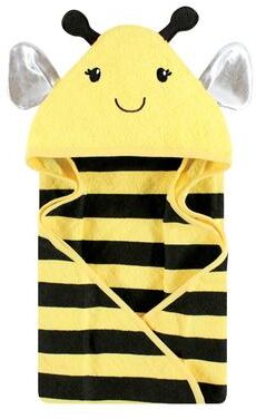 Hudson Baby Unisex Baby Cotton Animal Face Hooded Towel, Yellow Bee, One Size - Yellow Bee - One Size
