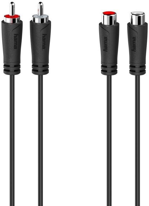 Hama Audio-Kabel "Audio Verlängerungskabel, 2 Cinch Stecker, 2 Cinch Kupplungen 5m", schwarz, 50cmcm, Kabel, Audio-Kabel