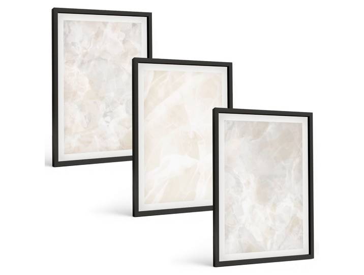 BILDER SET 3er Set - 40x60 cm Schwarzer Rahmen - Pastellfarbene Marmorstrukturen