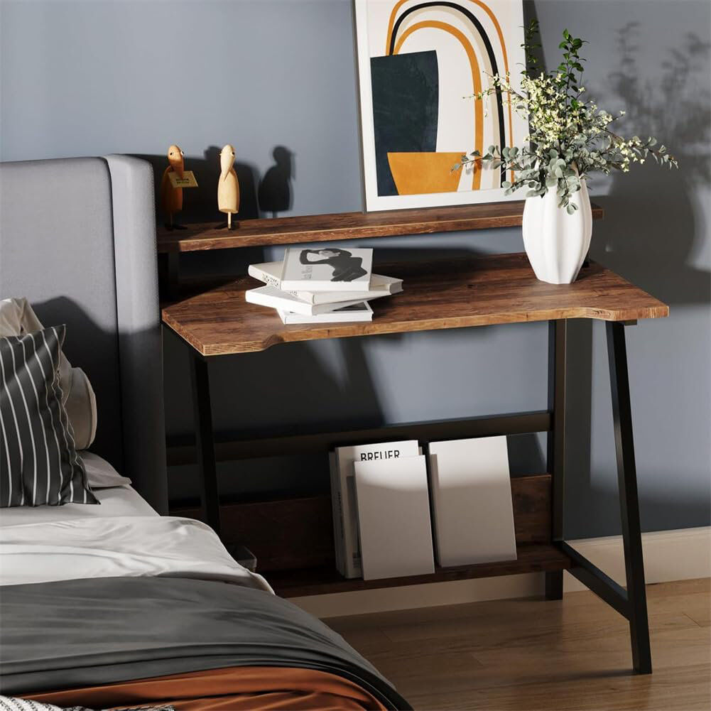 Rio Solid Wood Iron Computer Desk Brown 86.4cm H X 80cm W X 60cm D