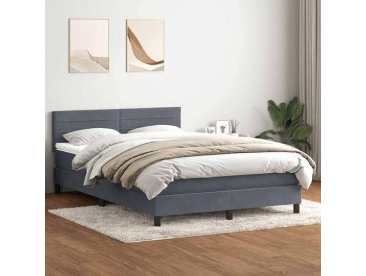 RJPLMFV Lattenrost mit Matratze, Velours, Dunkelgrau, 160 x 210 cm Kopfteil verstellbar, Taschenfedern, abnehmbarer Topper, Premium-Komfort
