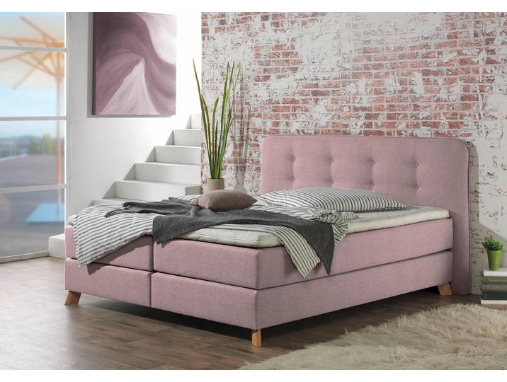 Boxspringbett, Struktur Fein (100% Polyester), Rosa, 202×210 cm, Knopfheftung, Modern, Home Affaire