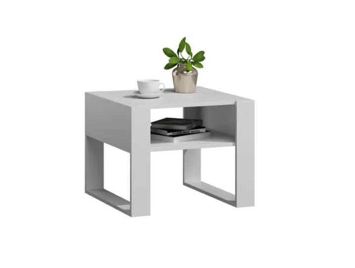 MATKAM Couchtisch KAJA H50 x B60 x T63,6 cm, offene Ablage unter der Tischplatte, Kufenbeine, Wohnzimmer Couchtisch Modern Wohnzimmertisch Universal (Weiß)