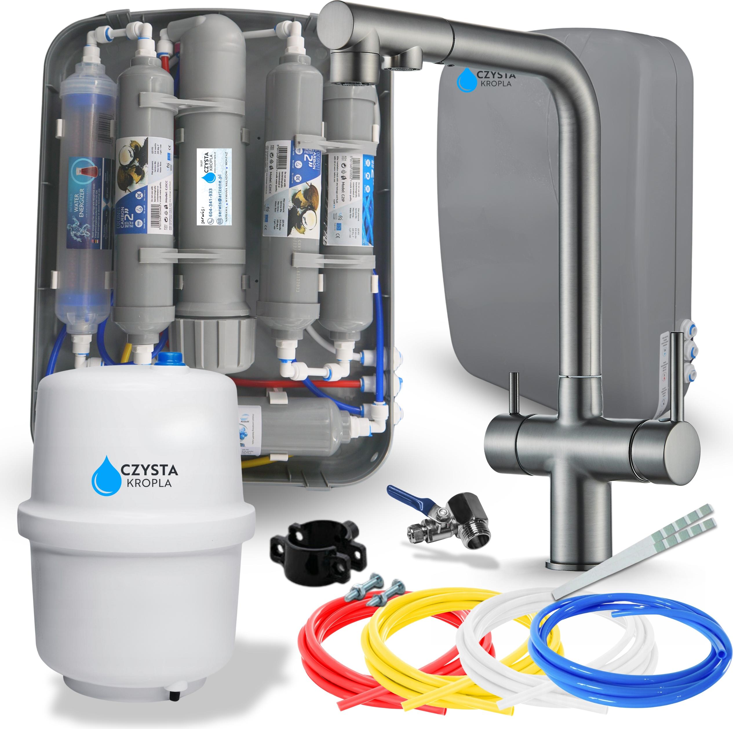 Wasserfilter Set RO7 Slim mit Küchenarmatur Ari Venom 2 Grafit, 7-stufige Umkehrosmose, Mineralisierung, 360° schwenkbar