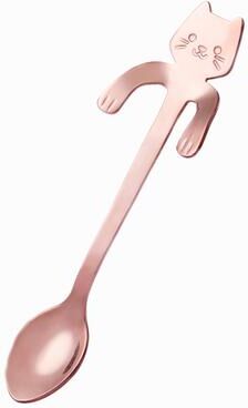Combo Retail Shop Mini Cute Cat Coffee Spoon Stainless Steel Teaspoon Dessert Snack Scoop Ice Cream Milk Children Spoons Tableware Kitchen Tools rose Gold