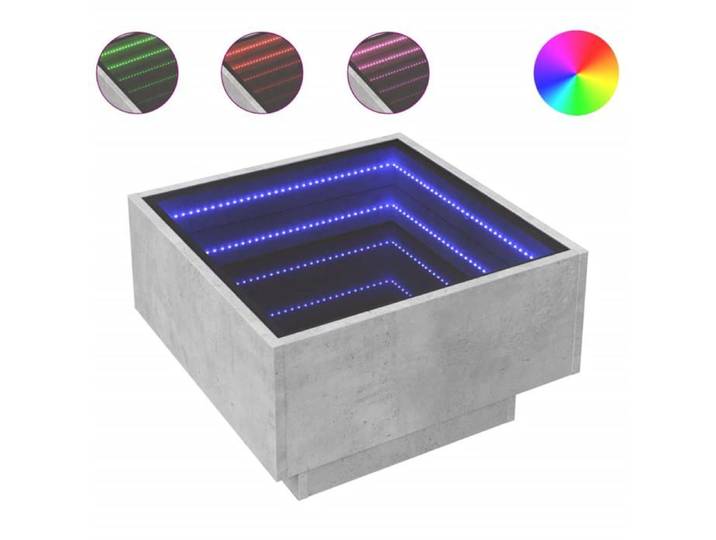 Table basse avec LED - XWO - Gris béton - 50x50x30 cm - Bois d'ingénierie - Verre - Capacité de charge 30 kg