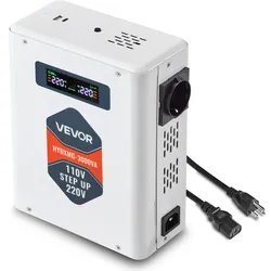VEVOR Spannungswandler aufwärts, 3000 VA, Hochleistungs-Stromwandler, 110 V auf 220 V Leistungstransformator, mit 2 EU-Steckdosen, USB-Ausgang, LCD-Display, Temperaturschutz, für 220-V-Geräte