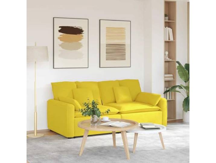 Modulares Sofa mit Kissen Hellgelb 2 Pack Metallrahmen Schaumstofffüllung, Textilene-Sitzflächen, Holzarmlehnen, flexible Konfiguration, langlebige Polsterung