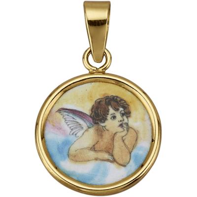 Engelanhänger FIRETTI "Schmuck Geschenk Gold 585 Halsschmuck Anhänger für Halskette Engel", gold (gelbgoldfarben, mehrfarbig), Schmuckanhänger, Damen, Gelbgold 585, 0,5 g, mit Emaille