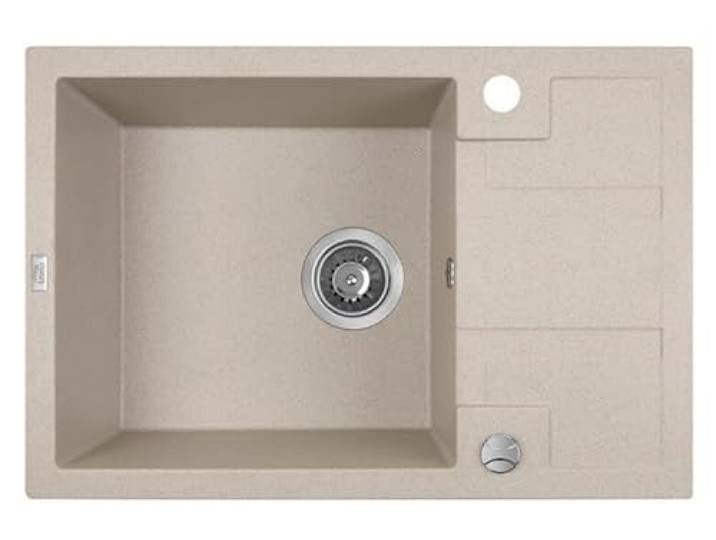 KOLMAN Granitspüle 44x65 cm Barbados Spülbecken Einzelbecken Beige mit kurzer Abtropffläche platzsparender Siphon Gratis