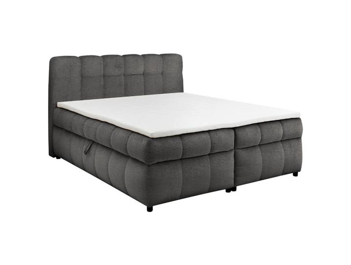 Esposa Boxbett, Dunkelgrau, Kunststoff, H2, 180x200 cm, gepolstertes Kopfteil, Topper durchgehend, Matratze geteilt, Schlafzimmer, Betten, Doppelbetten