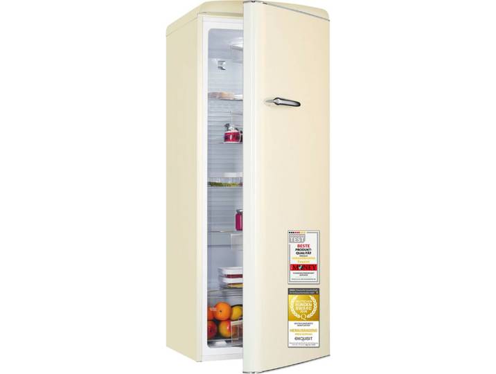 exquisit Kühlschrank RKS325-V-H-160C magnolienweiss, 146,5 cm hoch, 54,5 cm breit, LED-Beleuchtung, verstellbare Glasböden, Retro-Design