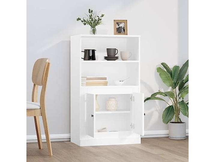 KTHLBRH Anrichte weiß 60 x 35,5 x 103,5 cm Holz mehrschichtig Robust und stabil, großer Stauraum, Ausstellungsfläche für Dekoration, inklusive Wandbefestigung