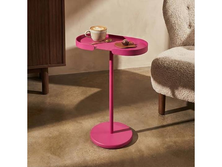 Beistelltisch aus Aluminium mit hochwertiger Pulverbeschichtung, wetterfest & stabil - STAN ovaler Beistelltisch für Wohnzimmer, Balkon & Terrasse, sorgfältig gefertigt in der EU (Pinkmagenta)