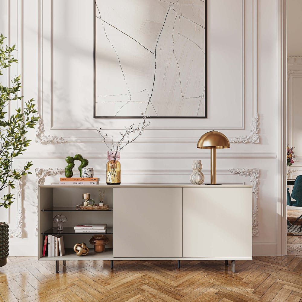 Habitat Buffet bas 2 portes et pieds en métal - crème Blanc 180x75x45cm