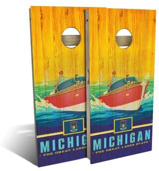 Skip's Garage Michigan State Pride Outdoor Cornhole Board Set