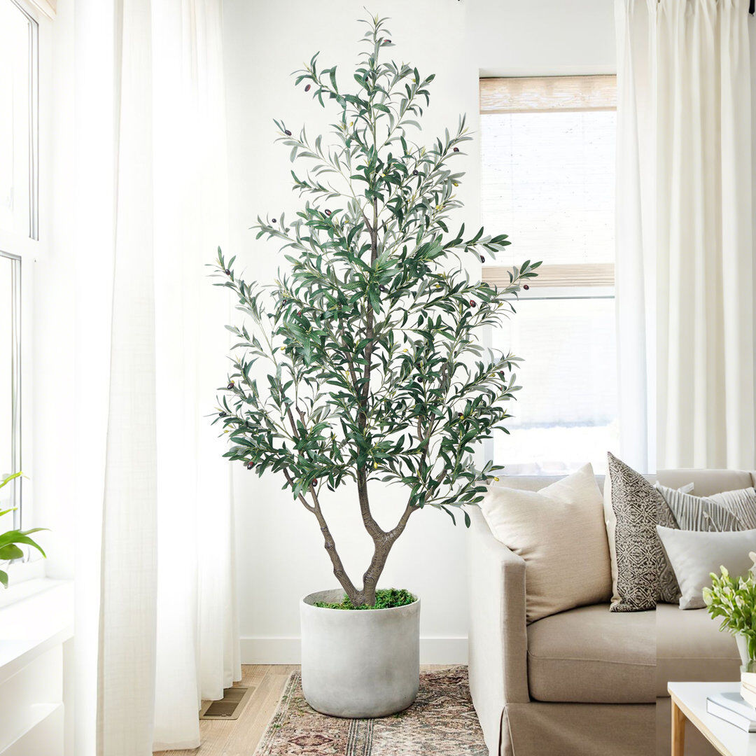 Lily Manor Artificial Olive Tree Tall Faux Olive Plant with Lifelike Olive Leaves Fake Tree Indoor Outdoor for Home Living Room Bedroom Balcony Corner Office Gar Green 7FT