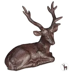 Relaxdays 3 x Sitzende Hirsch Figur Garten Braun