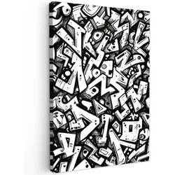 LEINWANDBILD Formen - Buchstaben - Graffiti - Schwarz Wanddeko Schlafzimmer 60x90 cm