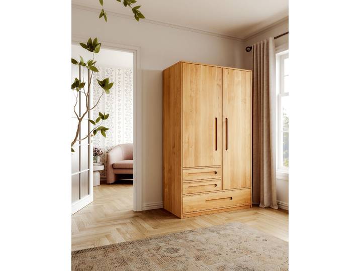 Naturwohnen Schrank Erle geölt mit Soft Close H190xB110xT55 Lina mit bioola® nature inkl. 1 Kleiderstange, 4 Einlegeböden 100% Bio & 100% Vegan