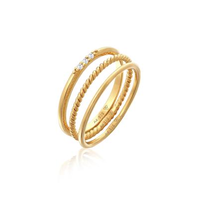 Ring-Set ELLI "Ring Zirkonia Kordel Basic Stapel (3 tlg.) 925 Silber" Gr. 58, gold, Fingerringe, Damen, 58,mit Stein, Silber 925 (Sterlingsilber)