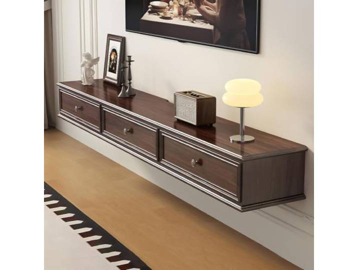 DMYKVJG TV Schrank Holz Hängend for 43-55 , Komplett Montiert Fernsehschrank Medienkonsolen Mit Stauraum, Platzsparend For Wohnzimmer, Schlafzimmer(Brown,78.7 /200cm)
