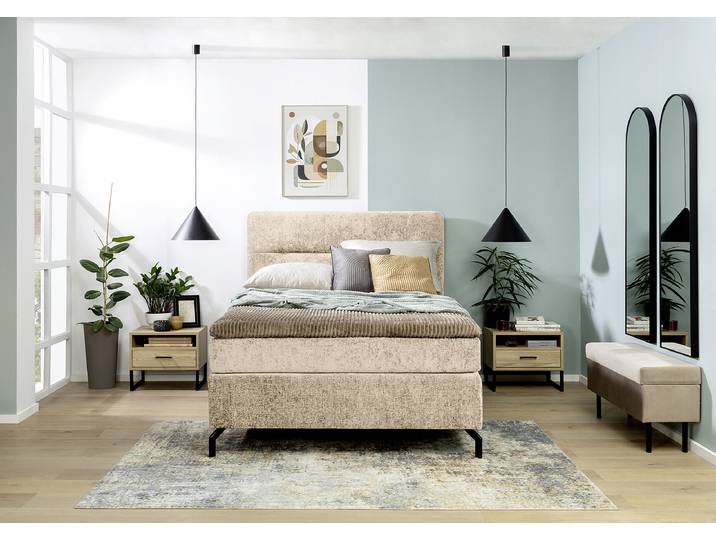 Boxspringbett Plumas 140 x 200cm Chenille Ova Beige H2