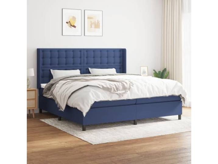 YNGBHFNOP Strapazierfähiger Stoff Höhenverstellbares Kopfteil Boxspringbett mit Matratze Blau 200x200 cm Stoff Polsterbett mit Kopfteil Taschenfederkern Topper Lüften Schlafen