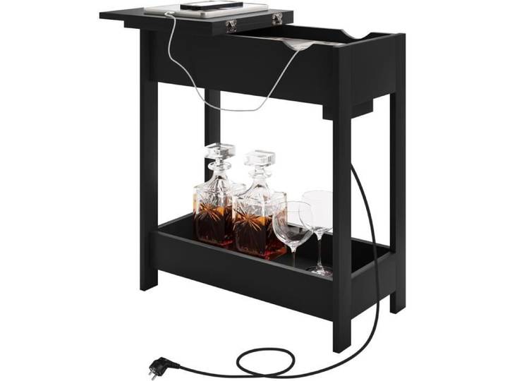 EUGAD Table Basse Table d'Appoint avec Station de Charge Table de Chevet avec Prise 2 Ports USB 2 Prises Noir E0AG0080