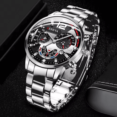 Inspire Essentials Mens Stainless Steel Quartz Watch Classic Analog Calendar silver