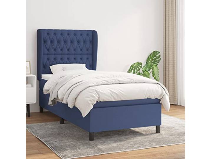 Strapazierfähiger Stoff verstellbares Kopfteil Taschenfederkernmatratze Boxspringbett mit Matratze Blau 90x190 cm Stoff Bett mit Kopfteil Taschenfederkern Topper Komfort-Set Schlafzimmer