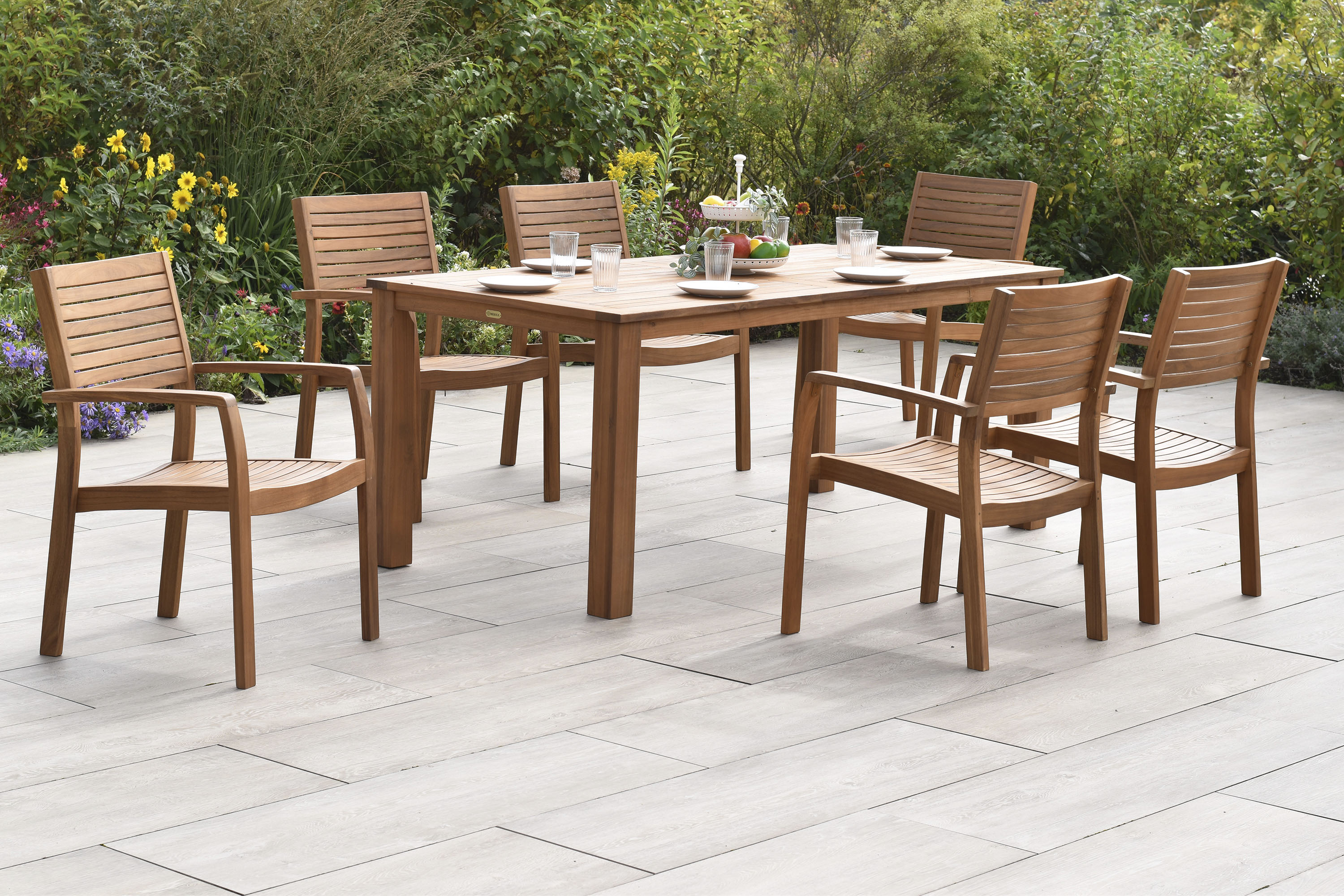 Garten-Essgruppe MERXX "»Batavia«", beige (natur, natur, natur), Massivholz, Sitzmöbel-Sets, Garten-Essgruppe, moderne Landhausoptik in warmen Holznuancen