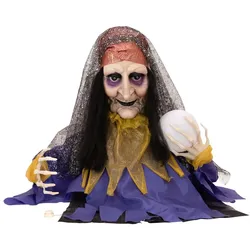 SATISFIRE Halloween Figur Wahrsagerin, animiert 50cm - Bewegung, Licht, Geräusche