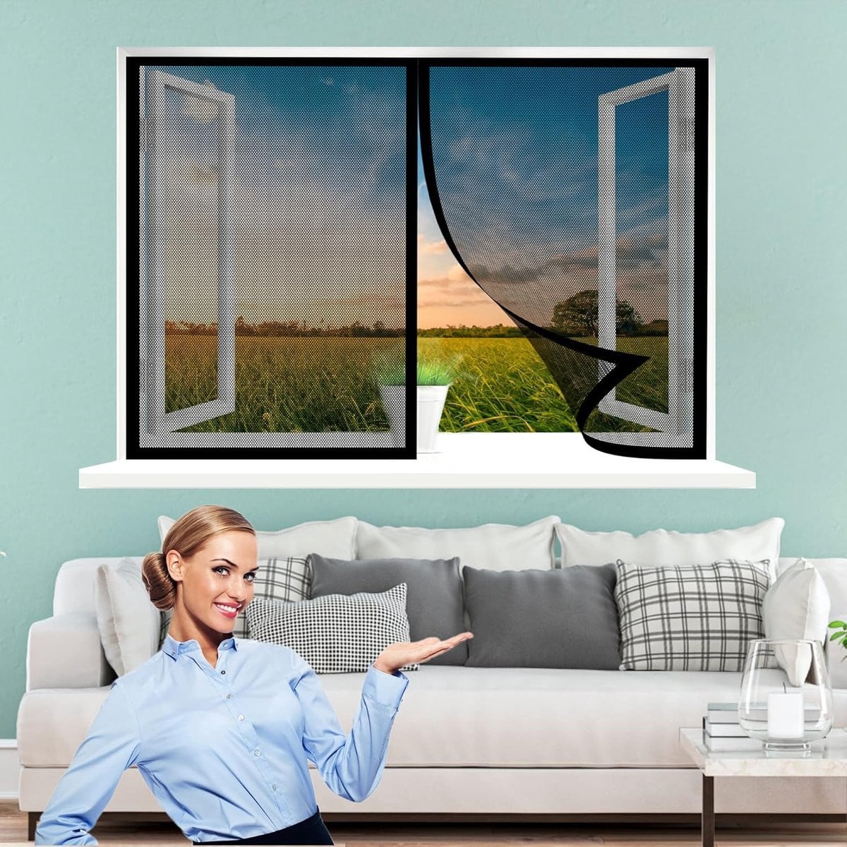 Magnetische horren raamnetten voor insectenwering in zwart, 135 x 95 cm