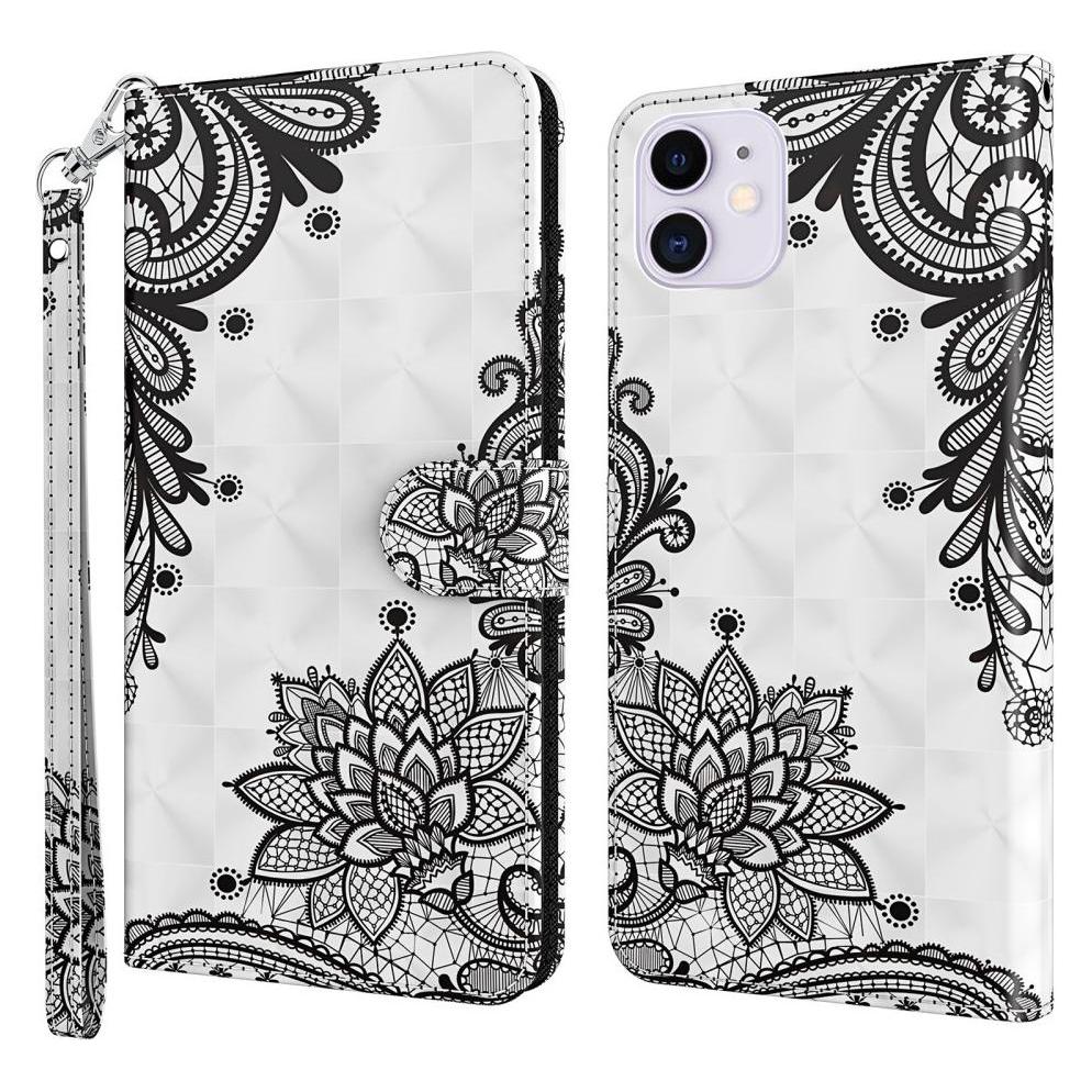 Cover-Discount iPhone 13 mini - Etui Glitzer Effekt Blumen schwarz (Apple iPhone 13 mini) (101127910B)