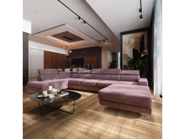 Masseno Ecksofa GAIAN mit Schlaffunktion und Bettkasten, Schlafsofa, U-Form Sofa, Couch für Wohnzimmer - Lila, MONOLITH 62