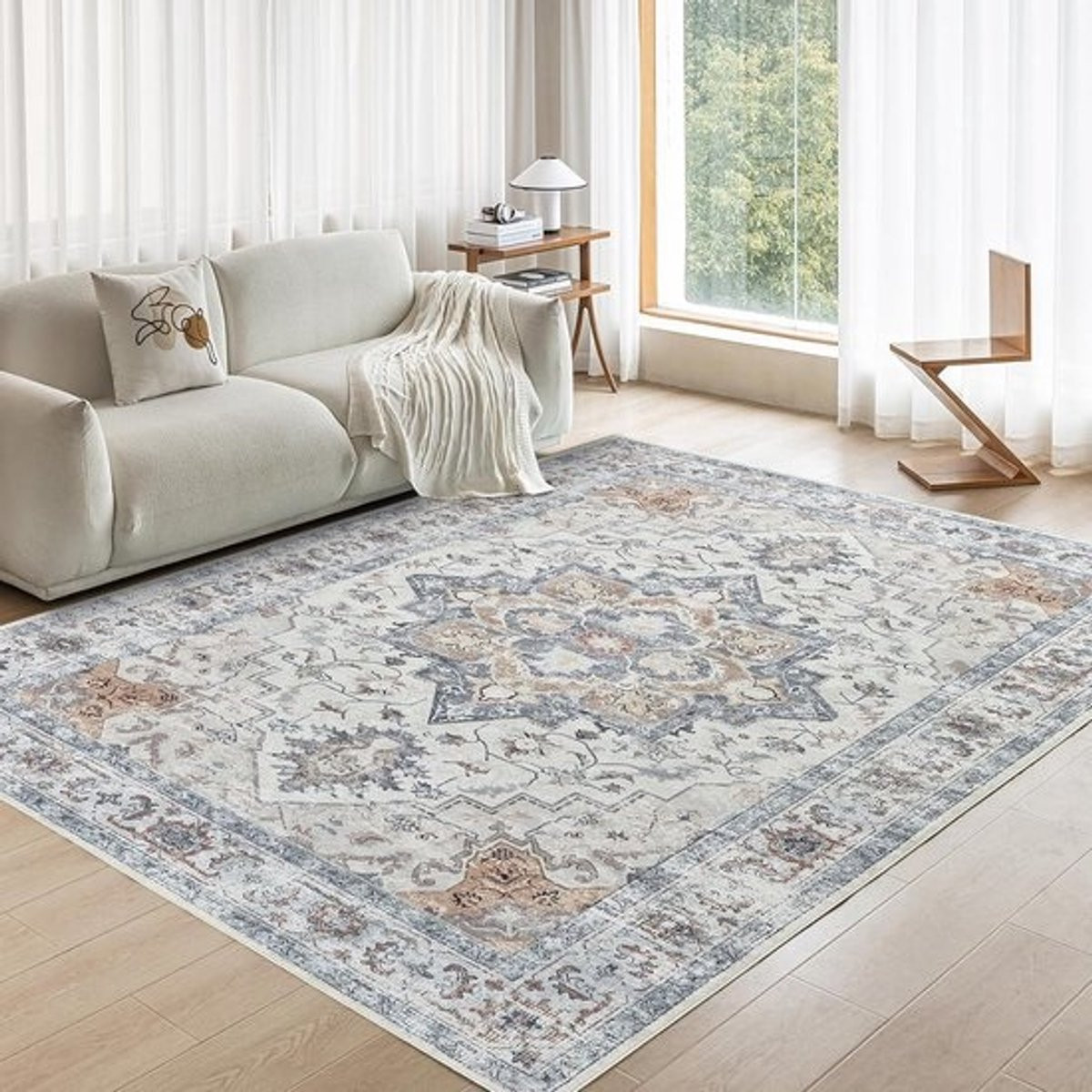 Wasbaar Vloerkleed met Floral Boho Design, Rechthoekig, Polyester