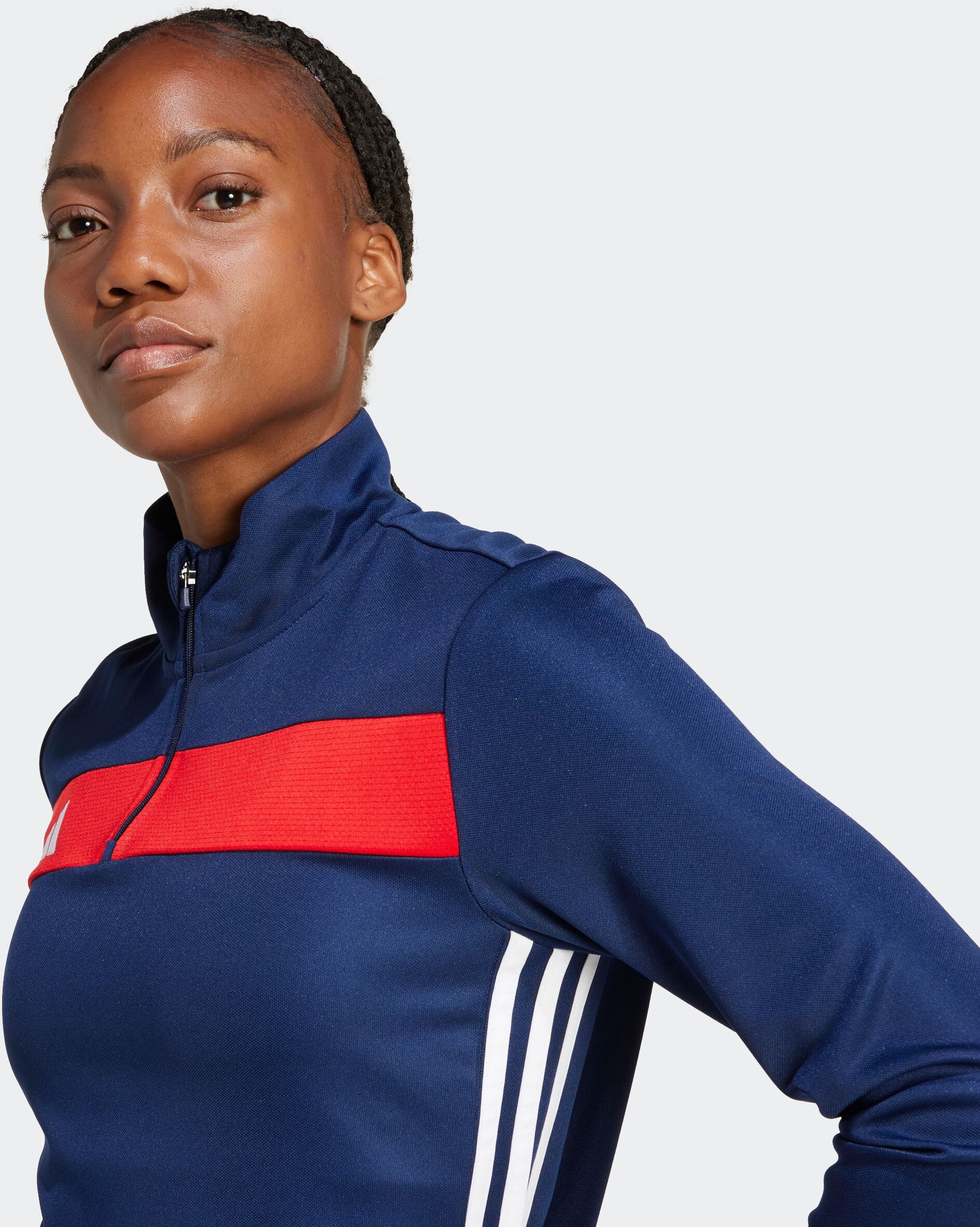 Trainingsshirt ADIDAS PERFORMANCE "TIRO 25 ESSENTIALS TRAININGSOBERTEIL", Damen, Gr. S, blau (team navy blau, rot), Obermaterial: 100% Polyester, Shirts Trainingsshirt, sportliche Passform, atmungsaktiv, schnell trocknend team navy blau, rot S