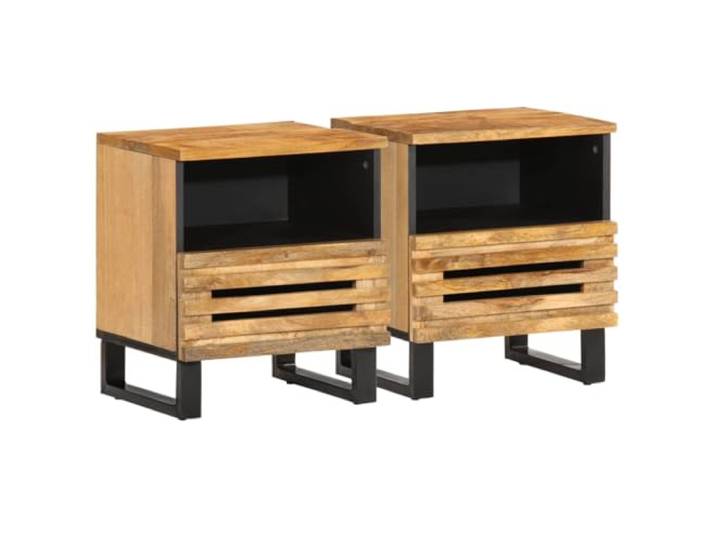 HEFZGDB Nachttische 2 STK. 40x34x46 cm Raues Mangoholz mit Stauraum Fach und stabilen Beinen für Wohnzimmer Schlafzimmer Dekoration