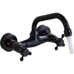 KLARWERK® JULIAN | Mischbatterie Wandmontage Armatur Schwarz | Küche Bad Vintage Wasserhahn Wand Edelstahl Gastronomie 360° drehbar